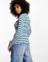 Vila ribbed long sleeved t-shirt with lettuce edge in blue stripe