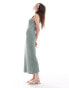 ASOS DESIGN knitted midaxi column dress in textured boucle yarn in khaki Зеленый, XS - EU 32-34 - фото #2