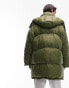 Фото #4 товара Topshop oversized hooded puffer jacket with front pockets in khaki