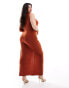 ASOS DESIGN Curve one sleeve maxi dress with slashed front cut out in rust