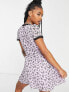 Фото #4 товара ASOS DESIGN Petite mini mesh wrap dress with lace trim in lilac daisy print