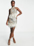 Фото #3 товара Miss Selfridge Premium festival embellished sequin mini skirt with faux feather trim co-ord in pink