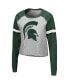 ფოტო #3 პროდუქტის Women's Heathered Gray, Green Michigan State Spartans Decoder Pin Raglan Long Sleeve T-shirt
