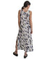 Women's Printed Linen V-Neck Sleeveless Maxi Dress