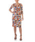 Women's Faux Wrap Knee Length Cocktail Dress Orange, Blue Multi, Small - фото #1