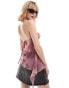 COLLUSION sheer high neck halter top in pink abstract print