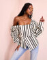 ASOS LUXE cotton poplin exaggerated sleeve top in black and cream stripe SCHWARZ & CREME GESTREIFT, 38 - фото #1