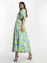 Y.A.S smock midi dress with cut out side details in floral print