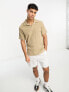 ONLY & SONS co-ord oversized revere ribbed polo in beige