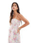 JDY shirred top maxi dress in ditsy pink floral