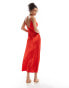 Фото #2 товара Miss Selfridge satin jacquard strap back maxi slip dress in red jacquard