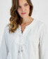 ფოტო #3 პროდუქტის Women's Cotton Lace-Up-Neck 3/4-Sleeve Top