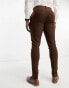 Фото #3 товара ASOS DESIGN skinny wool mix suit trousers in herringbone in brown