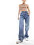 Mango straight leg oversized jeans in light blue