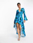 Фото #1 товара Annorlunda reef print high-low mini dress in blue