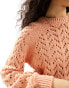 ASOS DESIGN crew neck jumper in loose pointelle stitch in apricot Оранжевый, L - EU 44-46 - фото #3