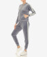 Women's Faux Leather Stripe Velour 2 Piece Tracksuit Set