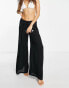 ASOS DESIGN Petite drawstring palazzo beach trouser in black