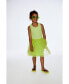 Girl Shiny Ribbed Dress With Mesh Flocking Flowers Lime - Toddler Child