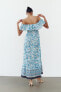 Фото #16 товара Платье off-the-shoulder из ткани с цветочным принтом ZARA