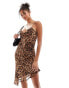 Miss Selfridge chiffon double layer asym hem dress in animal print