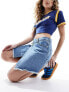 Фото #7 товара Something New Denim asymmetric mini skirt in medium blue wash