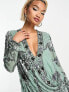 ASOS DESIGN drape embellished mini dress with floral artwork in teal