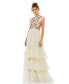 Women's Embroidered Bodice Cap Sleeve Ruffle Tiered Gown
