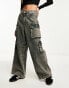 DTT Haylee cargo pocket wide leg jeans in tinted wash