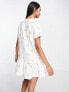 ASOS DESIGN button through mini smock dress in white with yellow floral embroidery