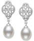 ფოტო #3 პროდუქტის Cultured Freshwater Pearl (7-8mm) & Lab-Created White Sapphire (1/6 ct. t.w.) Drop Earrings in Sterling Silver