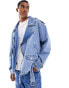 Фото #1 товара ASOS DESIGN oversized biker jacket in mid wash blue