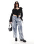 Фото #2 товара ASOS DESIGN Curve mid rise baggy boyfriend jean in metallic silver