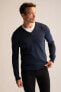 Фото #1 товара Свитер мужской defacto Premium Regular Fit V Yaka Трикотажный Пуловер