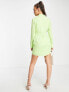 Фото #2 товара Style Cheat knot front shirt mini dress in lime green