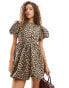 Фото #1 товара Sister Jane puff sleeve bubble jacquard mini dress in leopard