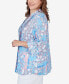 ფოტო #3 პროდუქტის Plus Size Silky Gauze Patio Party Patchwork Button Front Top