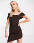 Jaded Rose Petite exclusive corset wrap mini dress in chocolate