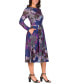 Women's Purple Paisley Midi Length Long Sleeve Pocket Dress