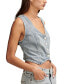 ფოტო #3 პროდუქტის Women's Button-Down Cropped Denim Vest
