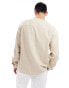 Фото #3 товара Abercrombie & Fitch chic moose logo banded collar linen shirt in beige