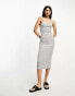 ASOS DESIGN scoop neck ribbed midi dress in grey marl Серый, 38 - фото #4