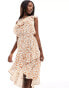 AX Paris ruffle one shoulder tiered midi dress in cream and brown spot print