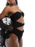 Фото #3 товара South Beach textured bandeau ring front cut out swimsuit in black