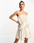 Фото #8 товара ASOS DESIGN satin bandeau drape twist mini dress with cut out detail in gold