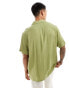 ASOS DESIGN relaxed fit viscose shirt with low revere collar in olive green