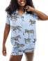 Chelsea Peers zebra print poly v-neck short pyjama set in blue