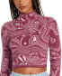 Juniors' Apres Cropped Mock-Neck Waffled Sweater