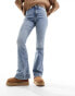 Фото #8 товара River Island tummy hold flare jeans in medium blue