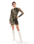 Фото #4 товара ASOS DESIGN long sleeve slash neck mini dress in brown cow print